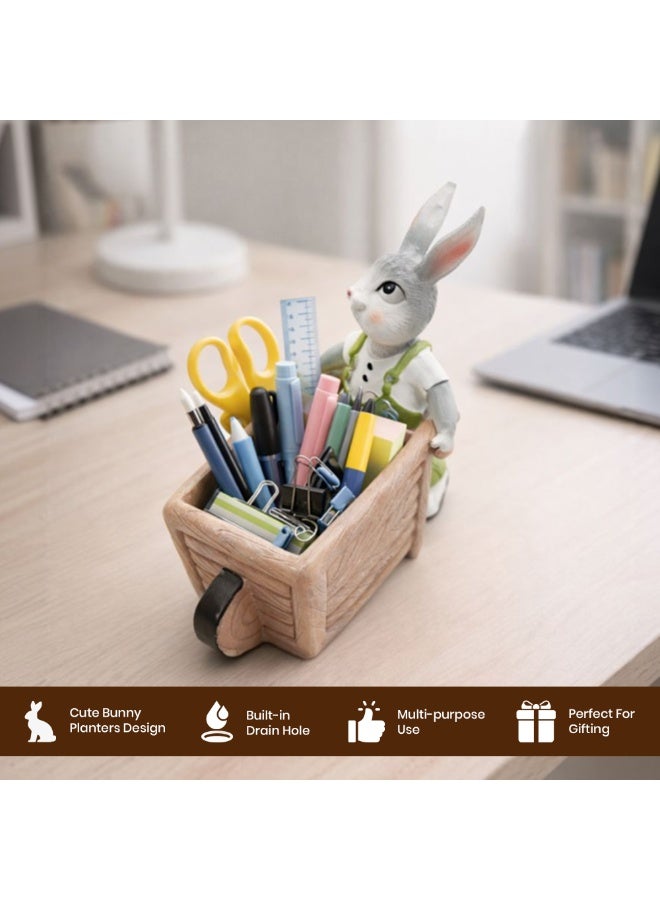 أصيص زهور مزخرف من مادة البولي راتنج على شكل أرنب صغير من بيرم، أصيص زهور لطيف على دراجة، أصيص نباتات عصارية للاستخدام الداخلي والخارجي، ديكور طاولة المكتب المنزلي، مجموعة أدوات الترويج، هدية (أرنب) - Image 4